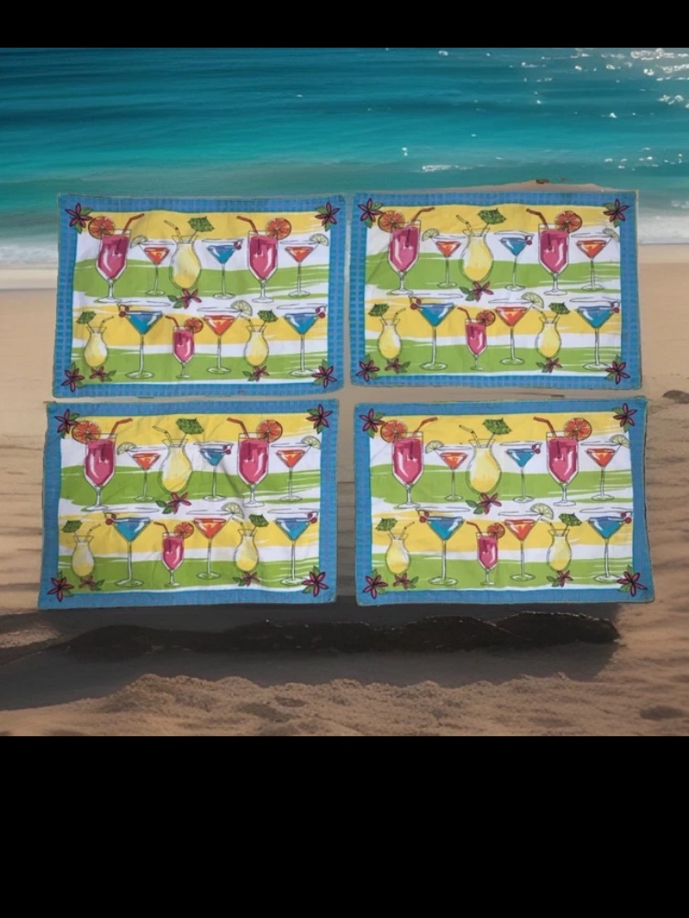 Vintage Kay Dee Designs Tropical Cocktail Placemats - Set of 4